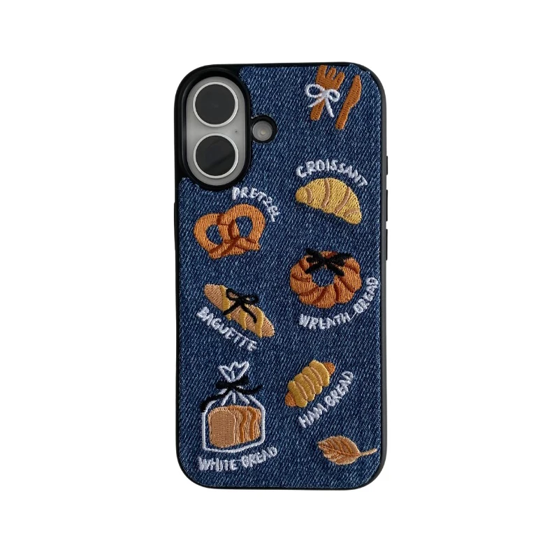 Retro Denim Embroidery Warm Fabric Phone Case - Lovely Back Cover