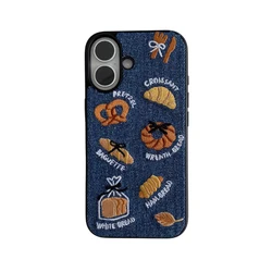 Retro Denim Embroidery Warm Fabric Phone Case - Lovely Back Cover - iPhone 15 (01)