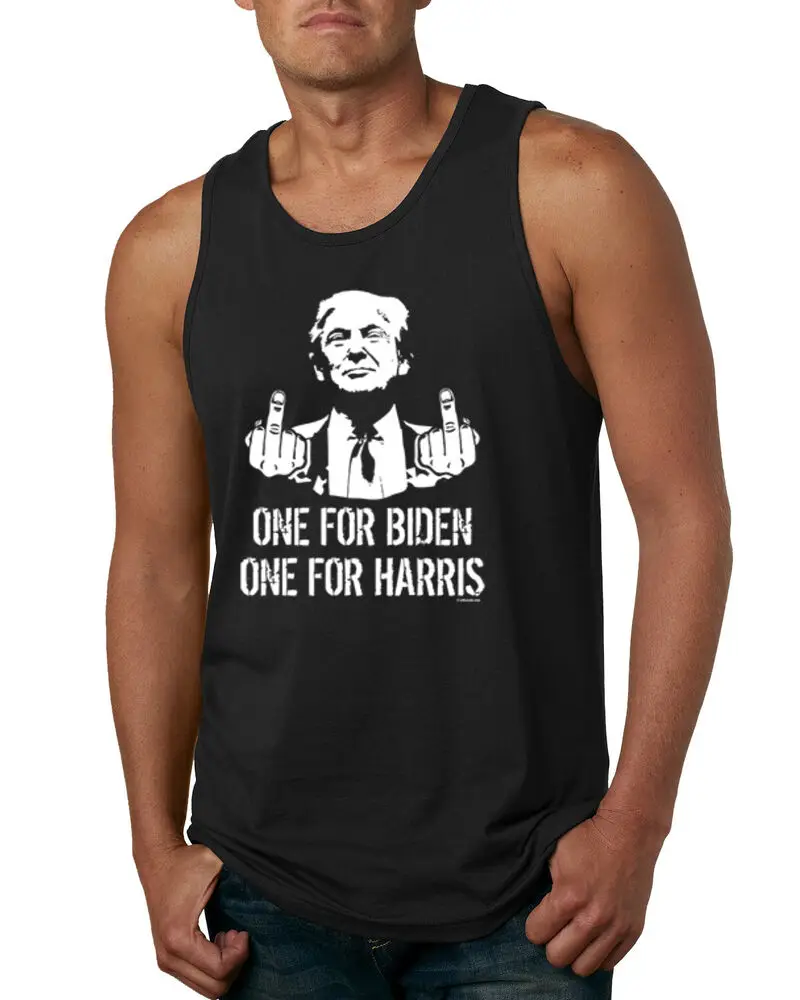 

Trump Middle Finger One for Biden One for Harris MAGA Political Vest 100% Cotton O-Neck Outdoor Leisure Men's Muscle Tank Top