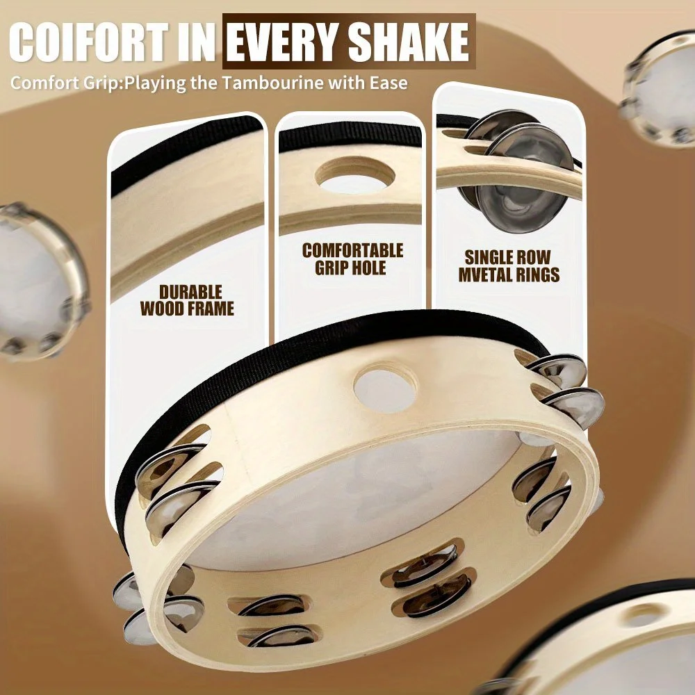 Crucifixion Tambourine Double Row Jingle Hand bell Clap Drum Party Musical Instrument 8/10-inch