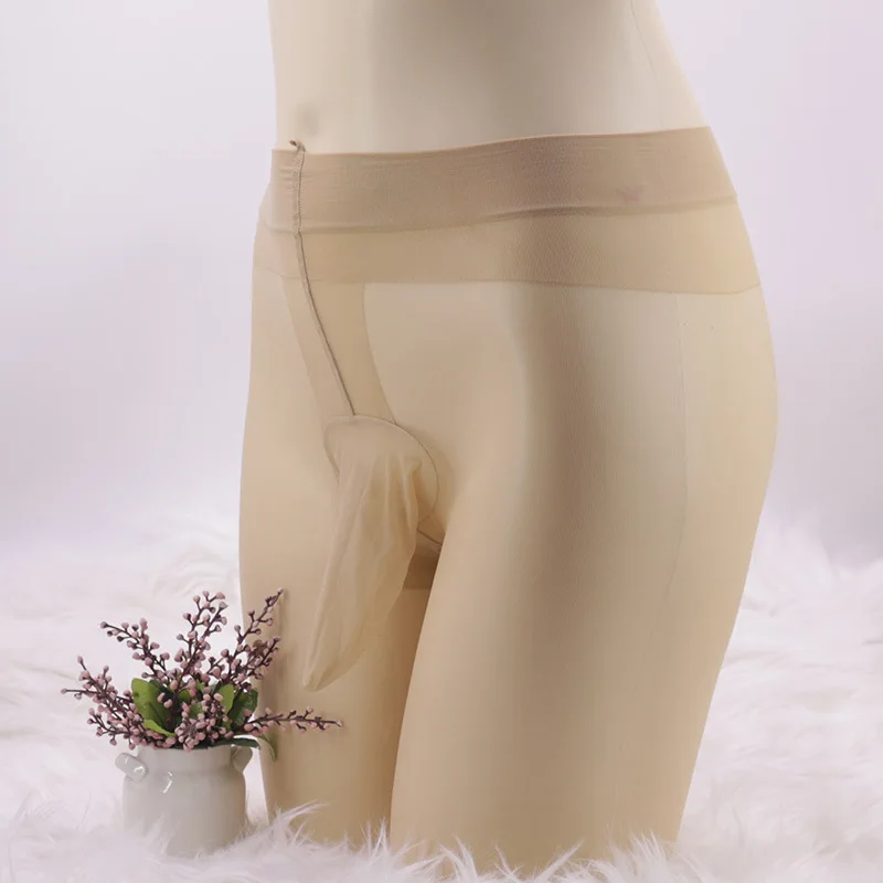 Men Pantyhose Plus Size Thin Anti-Hook Stockings Sexy Invisible Transparent Seamless Convex Pouch Stockings Night Club Wear