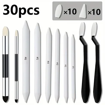 Kit di strumenti per schizzi e disegni da 30 pezzi: include ceppi di miscelazione, tortillion, salviette artistiche, raschietti e penne in spugna a doppia punta