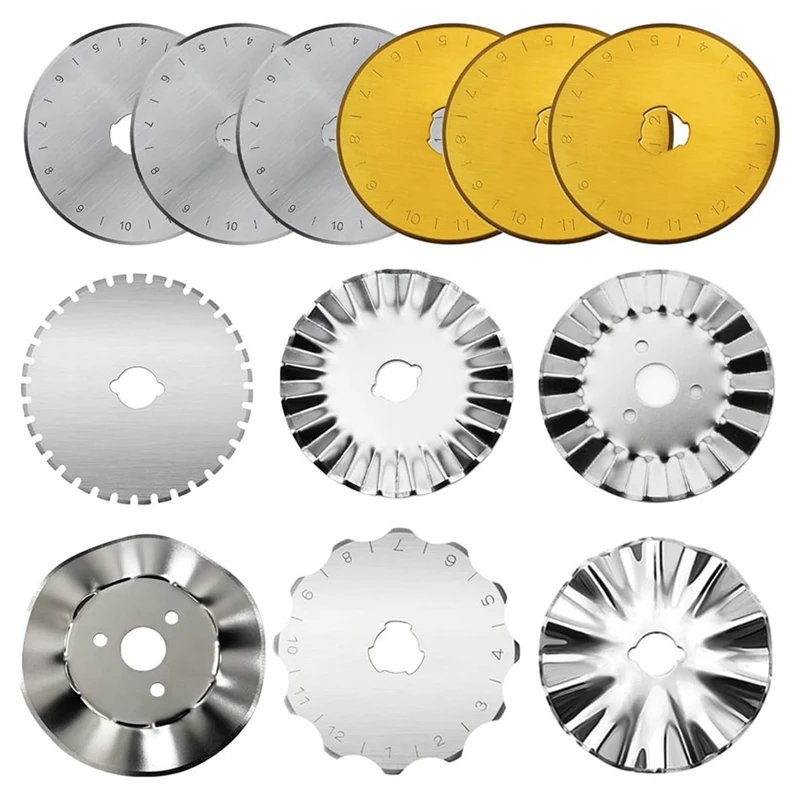 New 12Pack 45Mm Rotary Cutter Blades Kits, Perforating Rotary Replacement Blades For Fabric Leather 7 Edge Type
