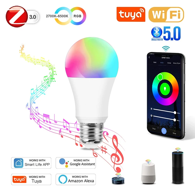 E27 Tuya Smart Light Bulbs RGB e27 Led Bulb AC 10W 12W 15W 18W Smart Home Zigbee Lamp Works With Alexa Google Home Smartthings