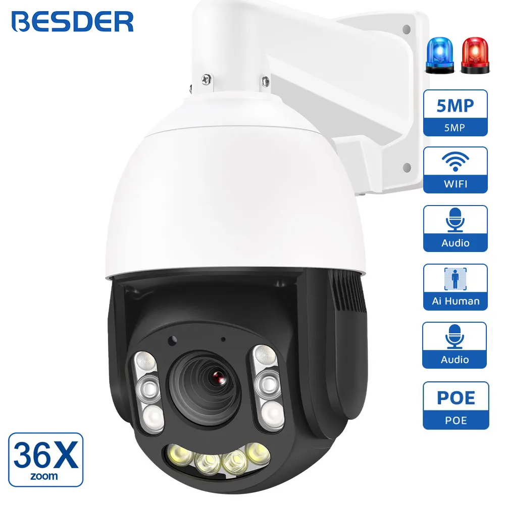 BESDER 5MP POE Wifi Camera IP PTZ Outdoor 36X Optical Zoom