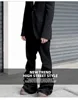 MIJKO Ribbons Slightly Stretch Baggy Flared Jeans for Men High Street Black Color Boom Cut Oversized Casual Denim Trousers 5