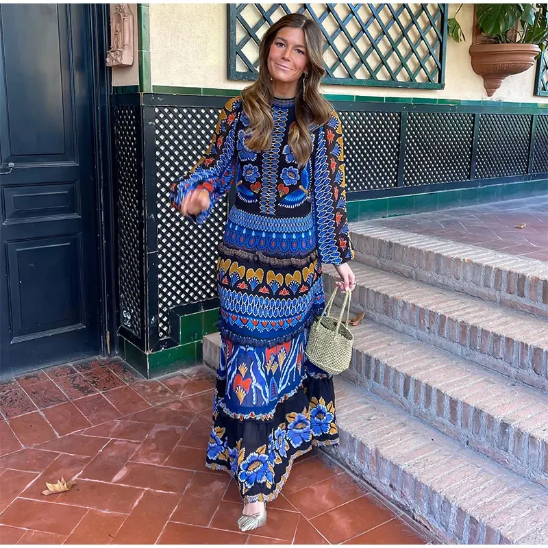 Vestido Longo Estampado Vintage