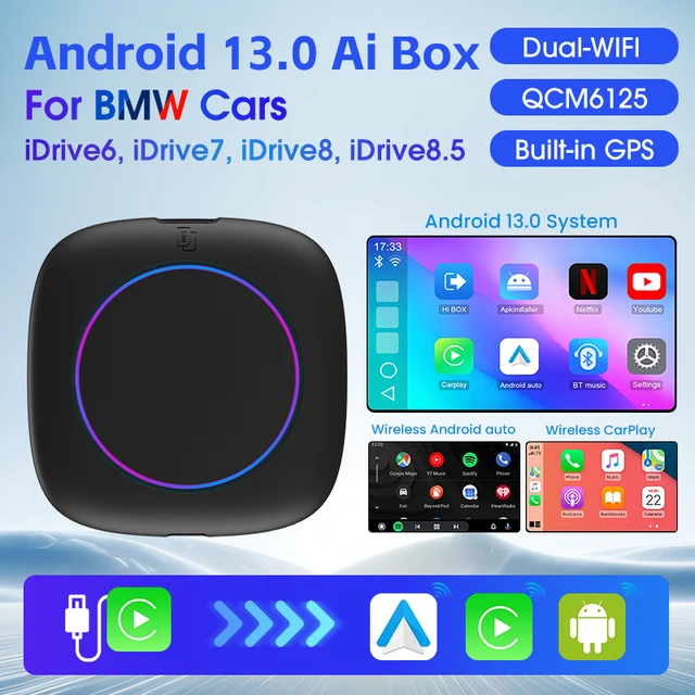 YolanAuto Ai Box for BMW Cars 2024 QCM6125 4GB+64GB Andriod 13 Multimedia Video Box Supports Netflix&Youtube GPS Dual BT WiFi