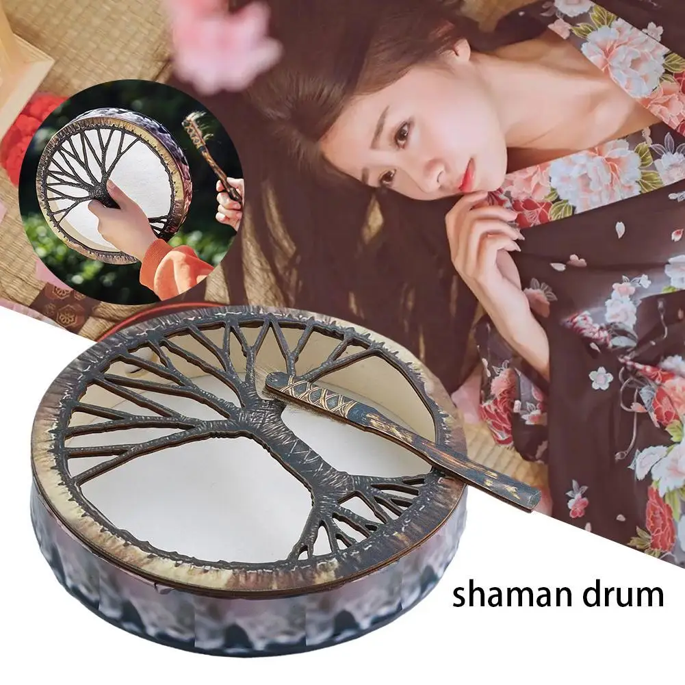 Shaman Drum, Tree Of Life Decoration Design, Handmade Shamanic Drum, Symbol Of The Siberian Drum Spirit Music,Leather + Wood