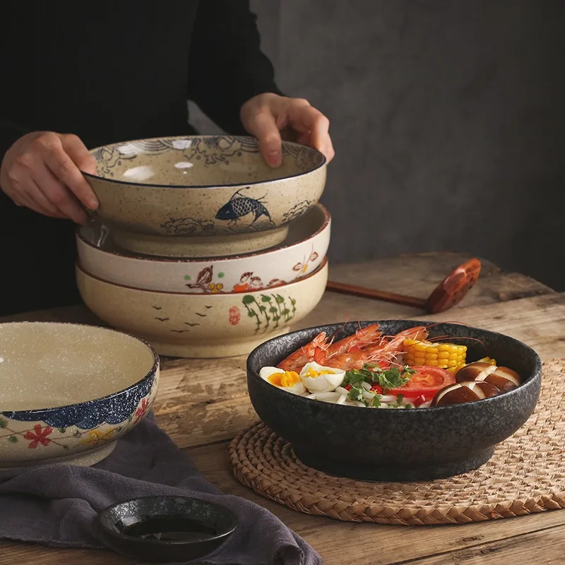 9 Inch Large Soup Bowl Japanese Vintage Ceramics Deep Dish Round