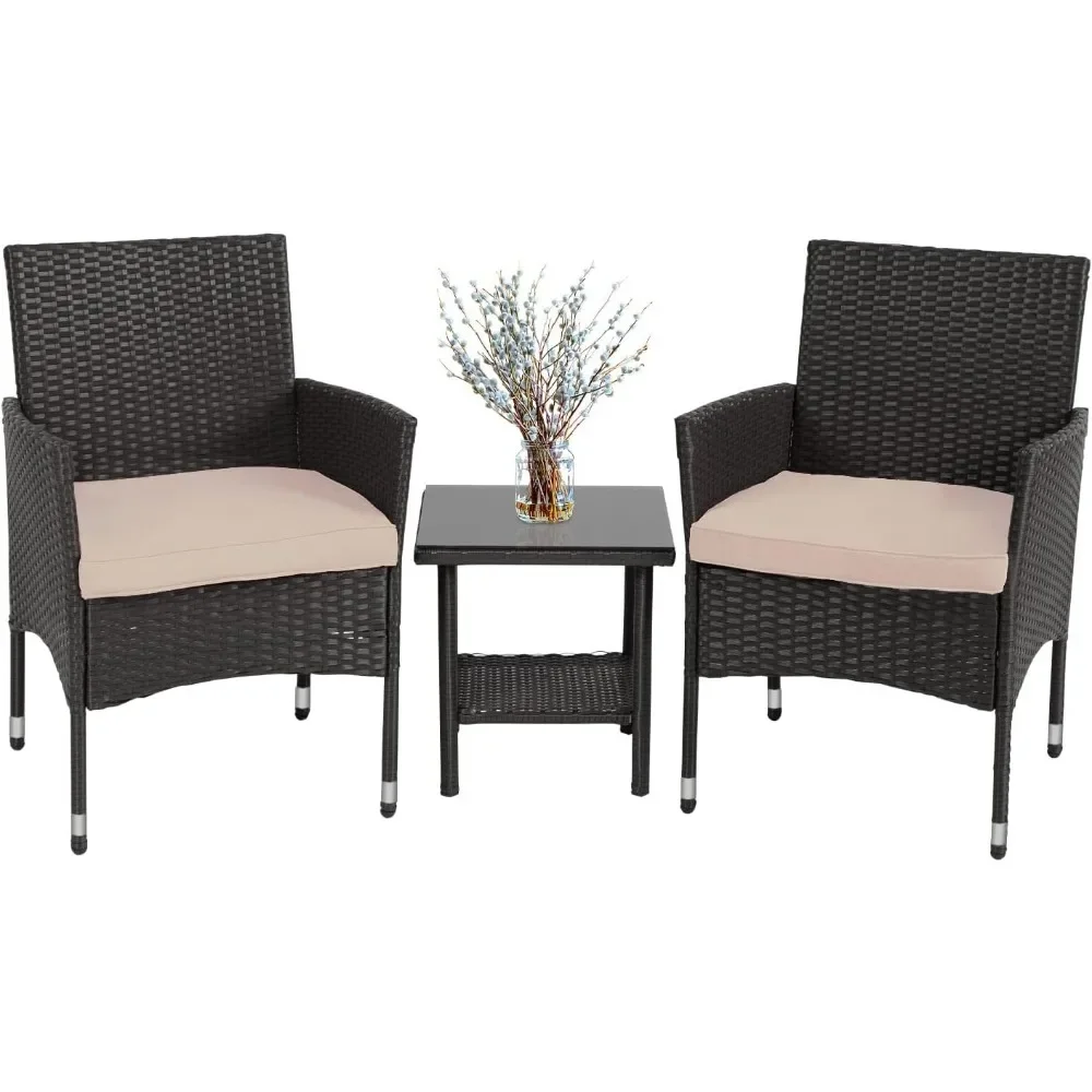 Outdoor Wicker Bistro Rattan Chair Conversation Sets Coffee Table Yard Backyard Lawn Porch Poolside Balcony outdoor bistro set outdoor table and chair set