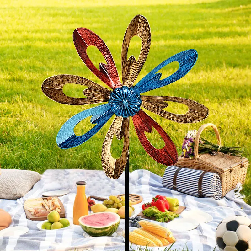 Wind Spinner With Stake Standing Lawn Flower Pinwheel Outdoor Garden Decor Sunflower Windmill Metal Rotating Fashion Windmill garden art decor windmill toys garden windmill wind spinner sunflower wind spinner
