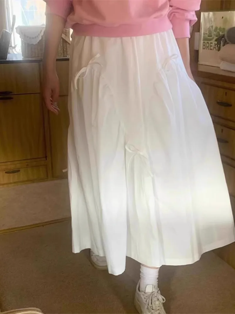 

Japanese Bow Patchwork Women Skirt Draped Skirts High Elastc Waist A-line Ropa Mujer Ruched Faldas Mujer Spring Summer Clothing