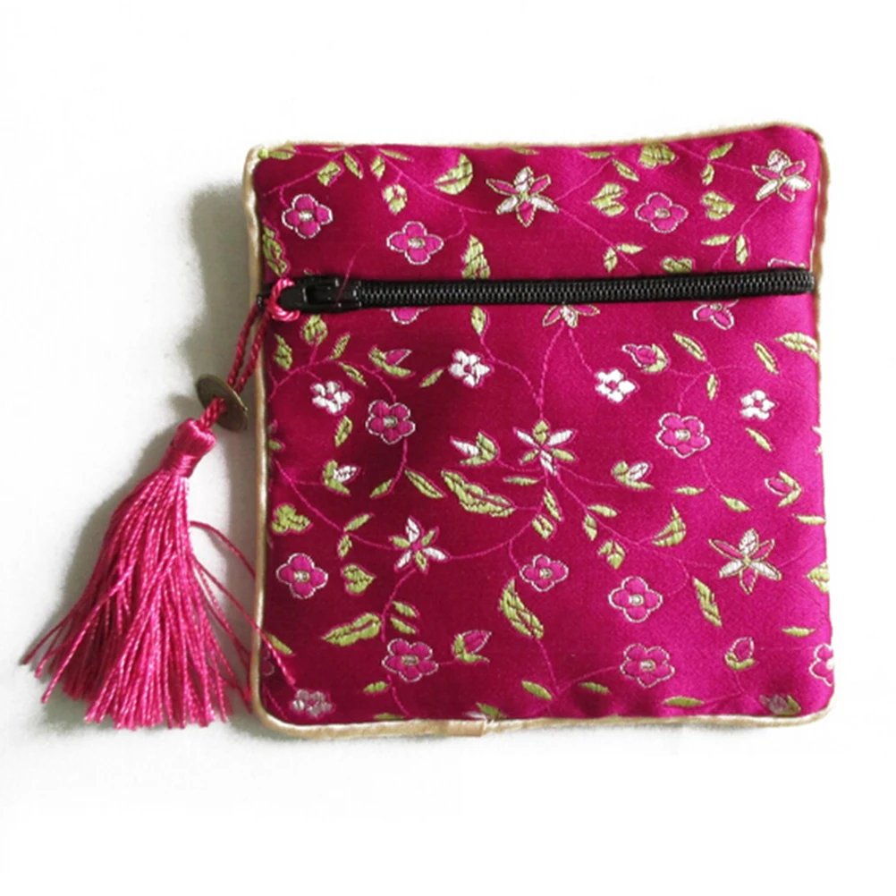 10 Teile/los Marke Neue Mixed Farbe Kleine Blume Seide Quaste Platz Münze Pouch China Zipper Geldbörse Schmuck Tasche – Detail 9