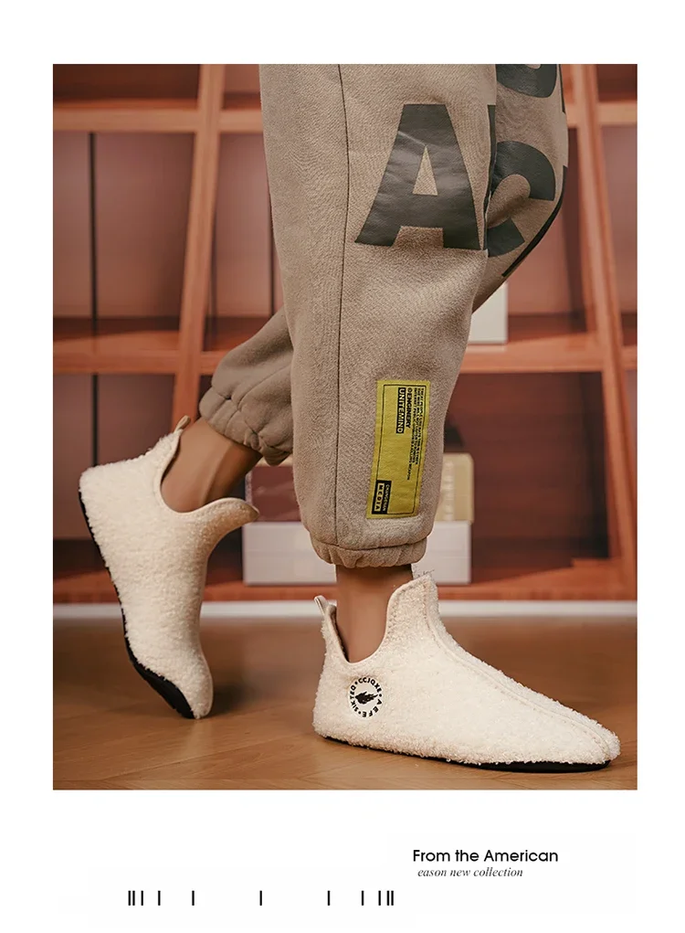 YRZL Winter Slippers Men Indoor Slippers Non-slip Warm Women and Men Slipper Ankle Soft Shoes Comfortable Flat Home Cotton Shoes