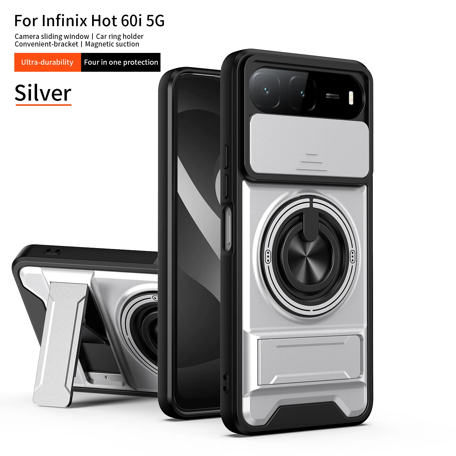 Infinix Hot 60i 5G 케이스 Infinix Hot 60i 5G 커버 Magsafe 자기 접이식 홀더 군용 갑옷 카메라 보호 커버