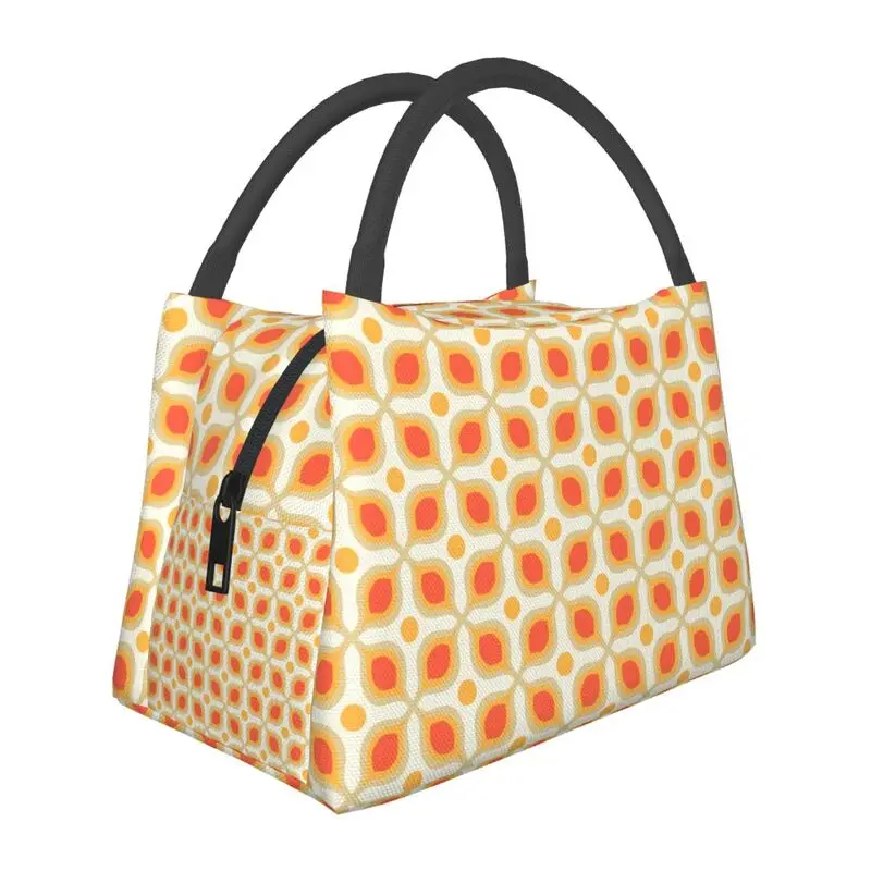 

Orange Abstract Leaves Retro Pattern Insulated Lunch Bag Leakproof Modern Mid Century Cooler Thermal Lunch Box Work Picnic