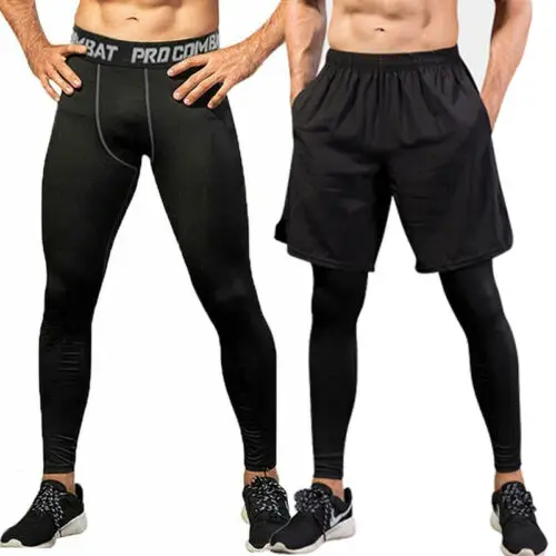 

Men Breathable Compression Pants Base Layer Sports Gym Leggins Black Workout Running Tight Leggings