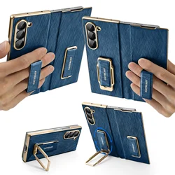 Oatsbasf Dual Strap Leather Phone Case with 360° Rotatable Stand - Shockproof Protective Cover for Galaxy Z Fold7 (Blue)