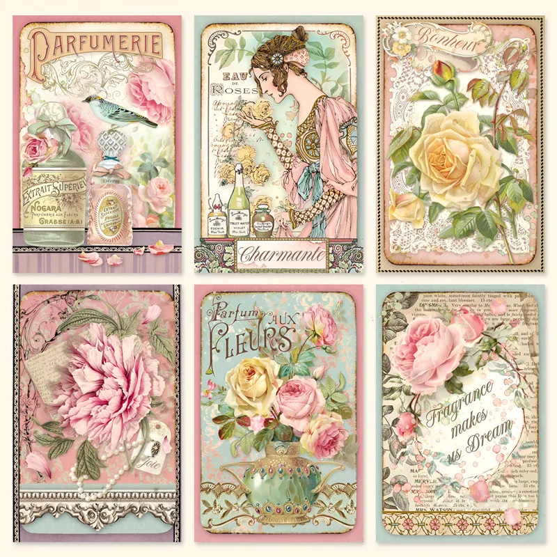 6Pcs/Pack Vintage Rose Perfume Sticker DIY Craft Scrapbooking Album Junk Journal Decorative Stickers