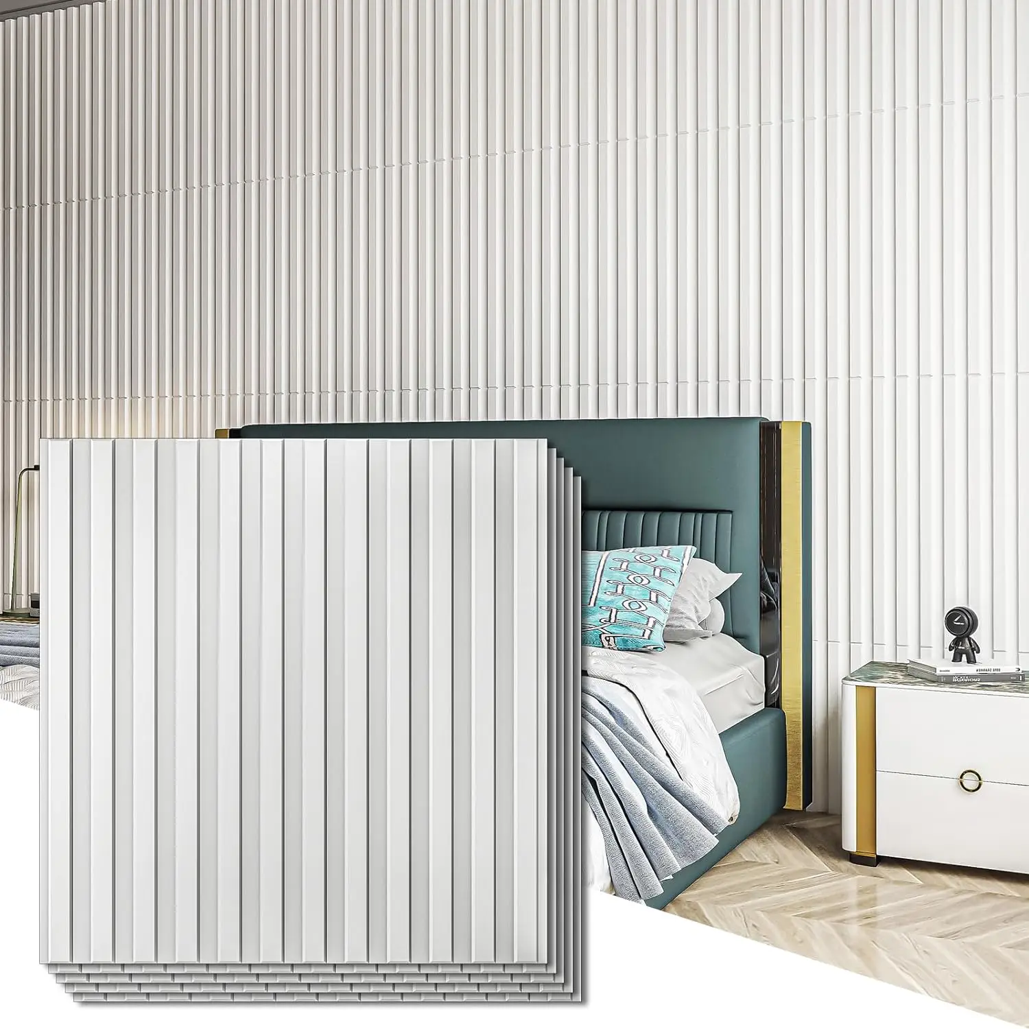 KUUJOJO แผง Slatwall, 3D Fluted Texture แผง, ผนังตกแต่ง, PVC Fluted Texture ครอบคลุมห้องนั่งเล่นตกแต่งห้องนอน 1