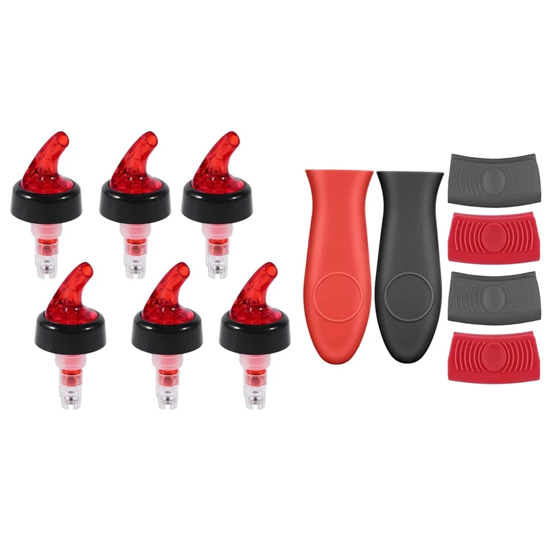

6 Pcs Silicone Pot Handle Holder Skillet Handle Covers & 6 Pcs Measure Liquor Pourer,Plastic Measured Liquor Pourer