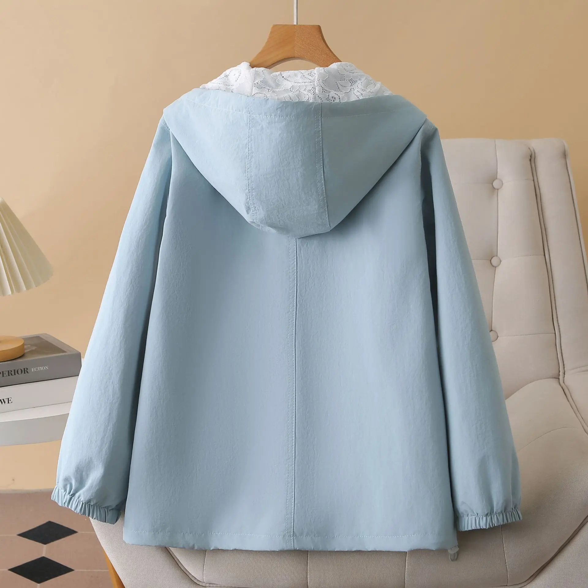 XXXXL Fashion Plus Size Women's Jacket New Autumn Lace Patchwork Hooded Casual Coats 932