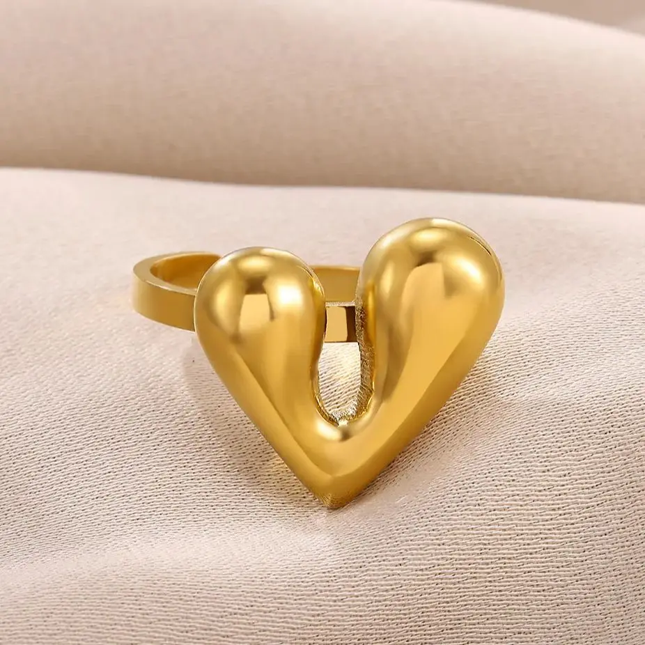 Geometric Heart Rings Women 18K Gold Plated