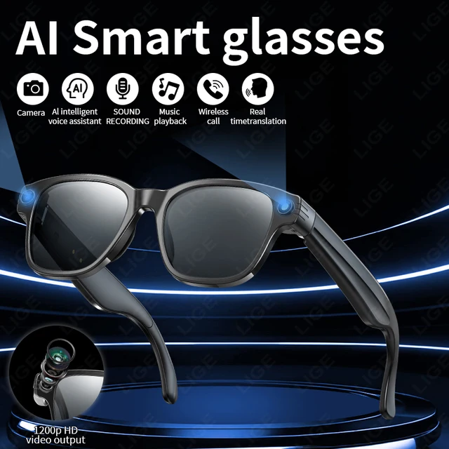 New AI Smart Glasses 800W Camera WIFI+Bluetooth Real-time