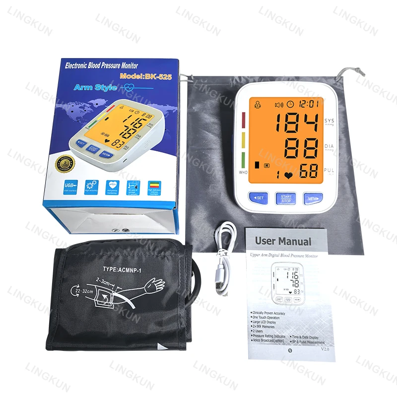 English Voice Large Display LED Automatic Tonometer Arm Blood Pressure Monitor