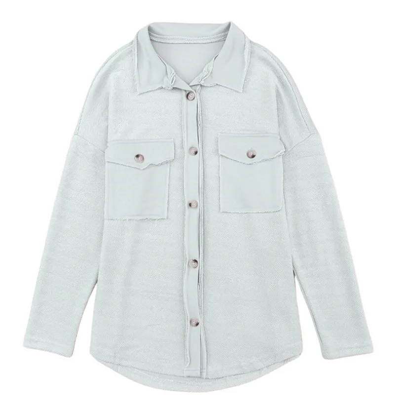Women Casual Plush Coat Jackets Button 2023 Long Sleeve Pocket Knit Shirt Loose Jacket for Women Autumn Winter Fleece Jacket