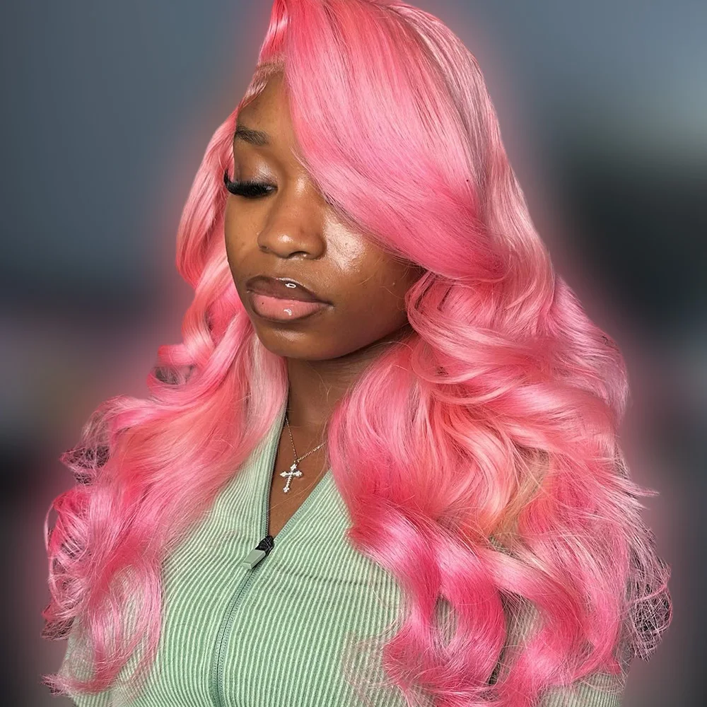 

FITU Pink Transparent 13x6 13x4 Lace Frontal Human Hair Wig 613 Colored Plucked With Baby Hair 5x5 Lace Closure Wig