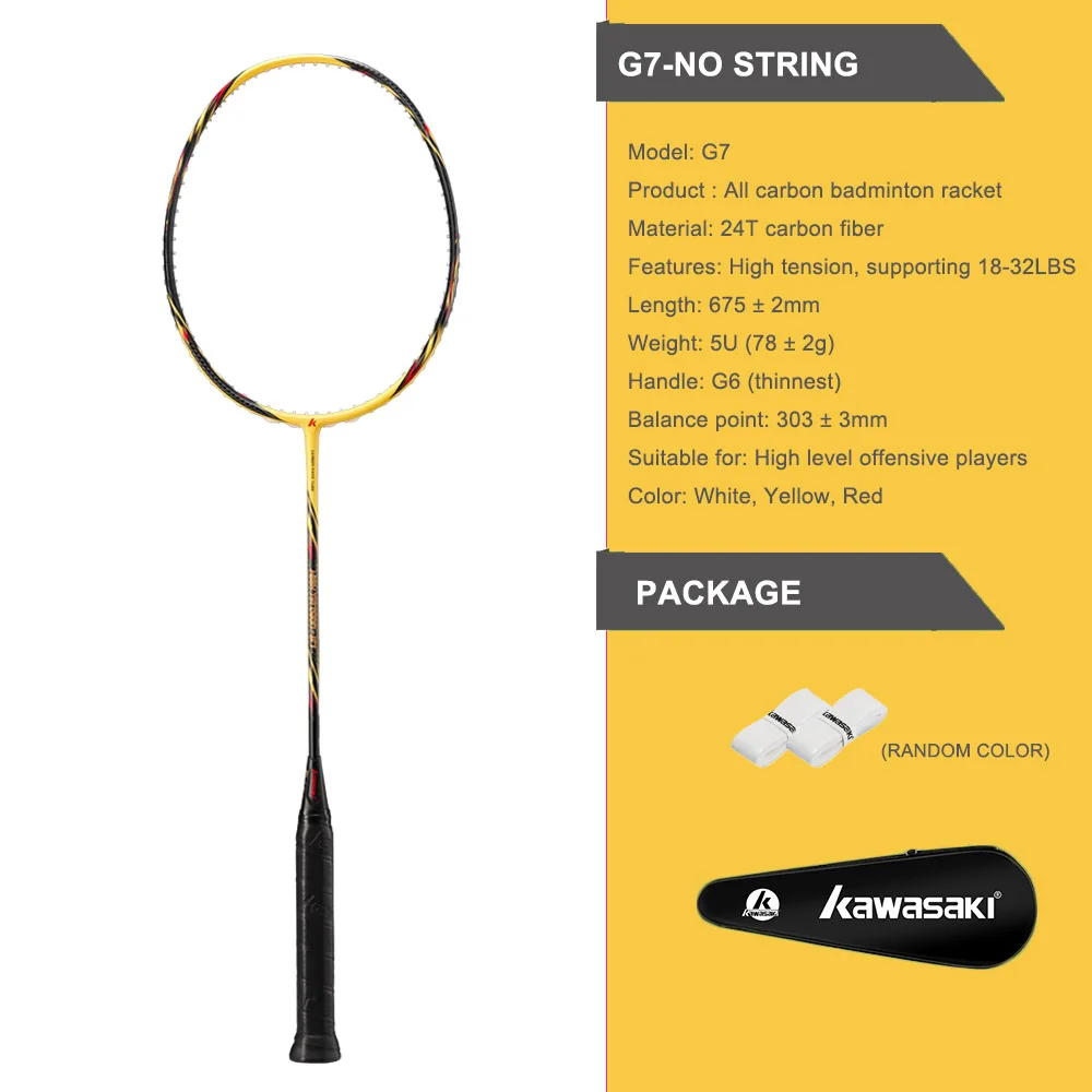 Kawasaki Full Carbon Fiber High Tension G7 Badminton Racket 5U 78