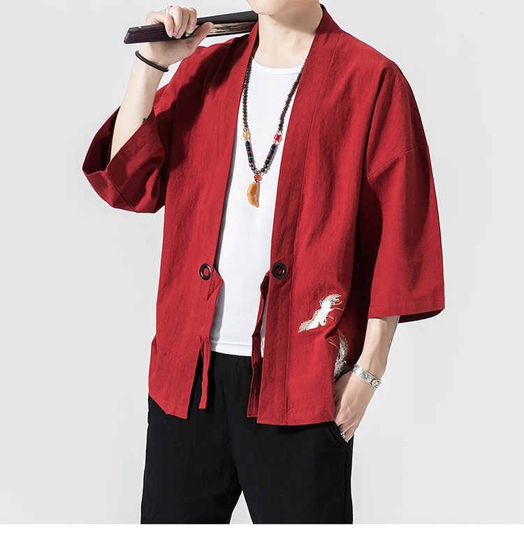 Baumwolle Leinen Strickjacke Haori Kimono Harajuku japanischen Stil plus Größe Männer Samurai Kostüm Yukata Tradition asiatische Kleidung – Detail 33