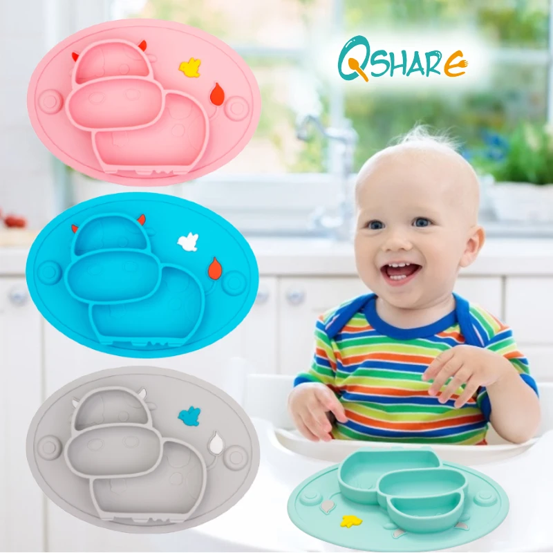 Qshare Baby Silicone Suction Plates Kids Feeding Divided Bowls Toddlers