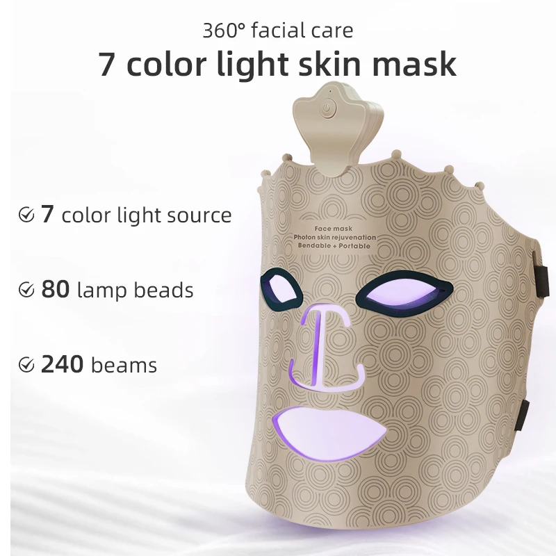 Led Facial Mask Light Therapy 7 Colors Silicone Full Face 240 Lamp Beads Wirelessly Red Light Therapy Photon led facial mask