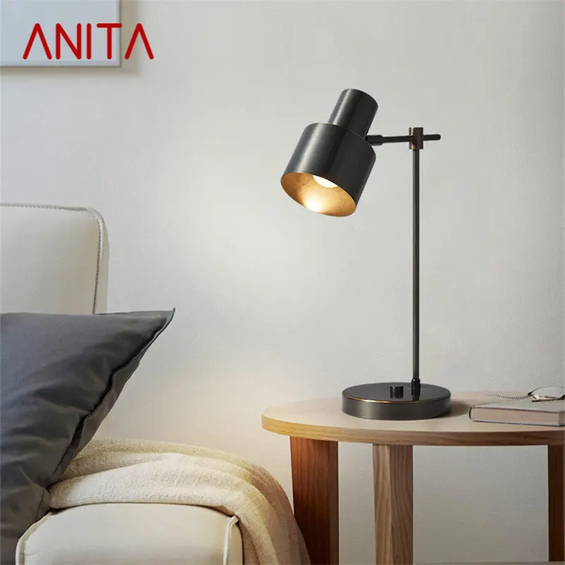 

ANITA Contemporary Copper Table Lamp LED Black Brass Desk Lighting Simple Creative Decor For Home Study Bed Room