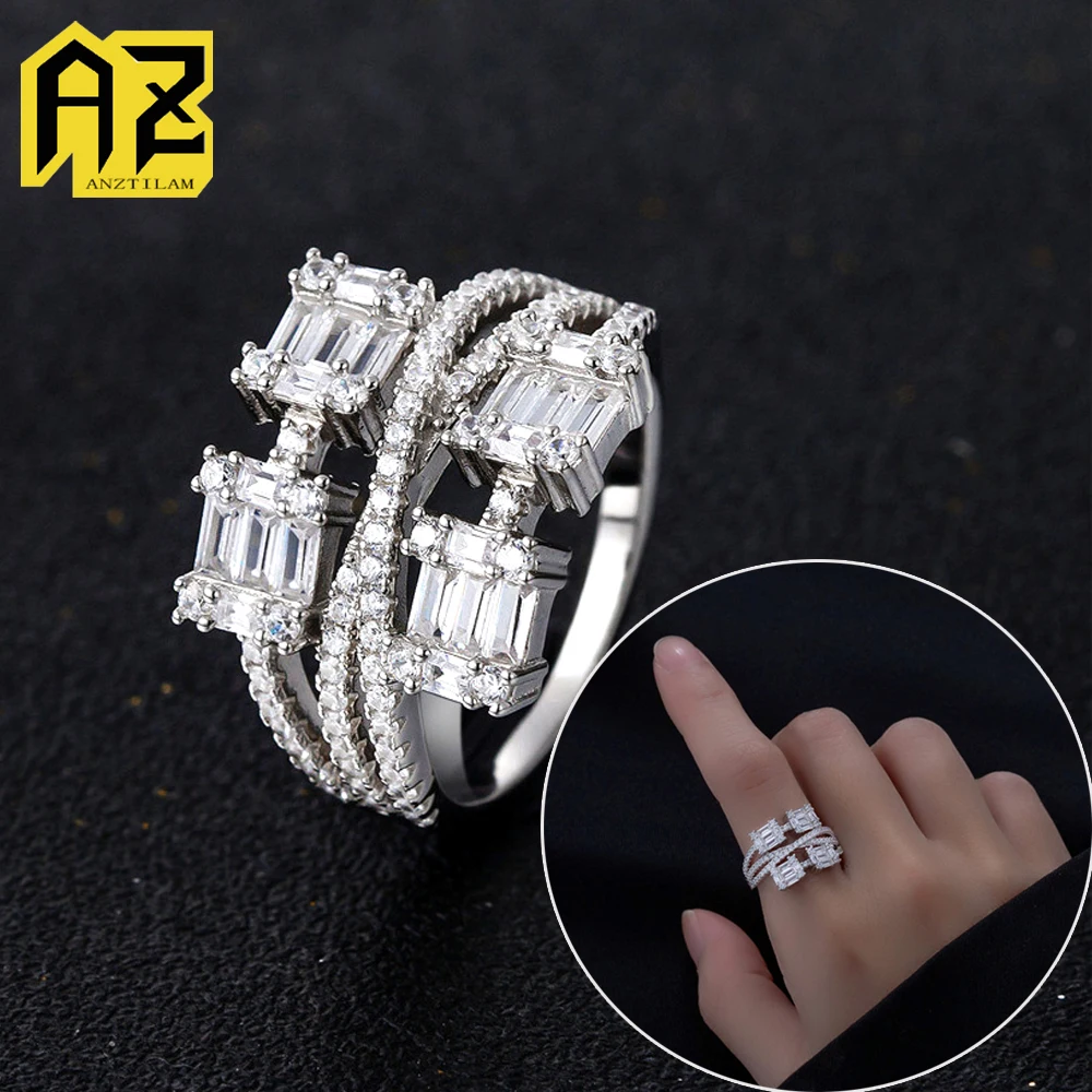 

Квадратные сверкающие кольца из циркония S925 Серебряное кольцо для женщин и мужчин ювелирные изделия на палец вечерние подарки Прямая поставка
