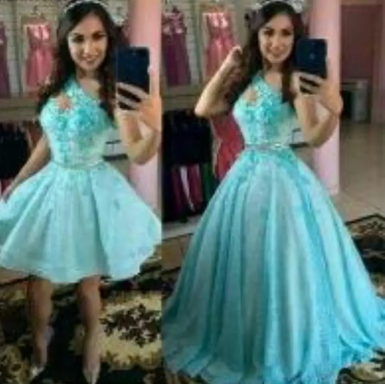 

New Blue Princess Elegant Adult Puffy Dress Sleeveless Beauty Pageant Birthday Party Ball Gowns Prom Girls Applique Wear
