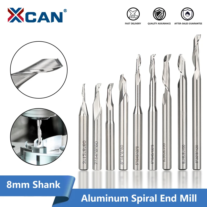 XCAN HSS Fräser 8 mm Schaft Gravur Bit für Aluminium Fenster Schneiden Einzelflöte Schaftfräser CNC Aluminium Fräser Fräser