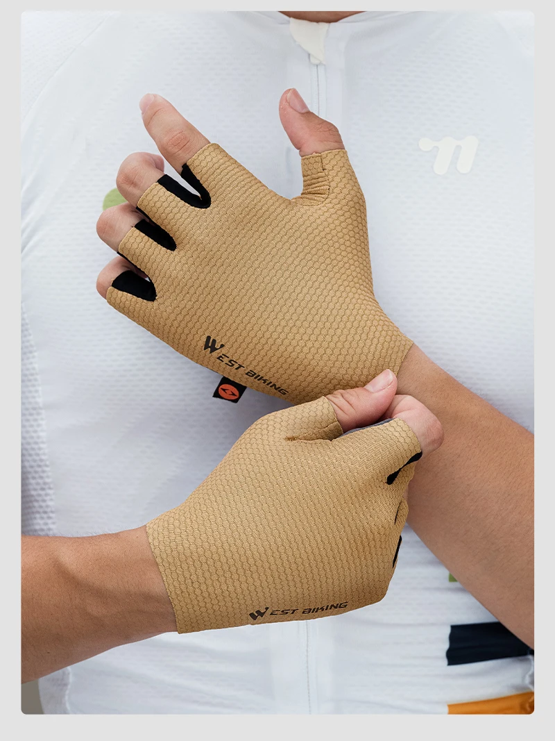 WEST BIKING Fahrradhandschuhe ELASTIC INTERFACE TEAM PALM 80 KG/m³ Polsterung Radfahrhandschuhe Unisex Rutschfeste Halbfinger-Fahrradhandschuhe – Detail 18
