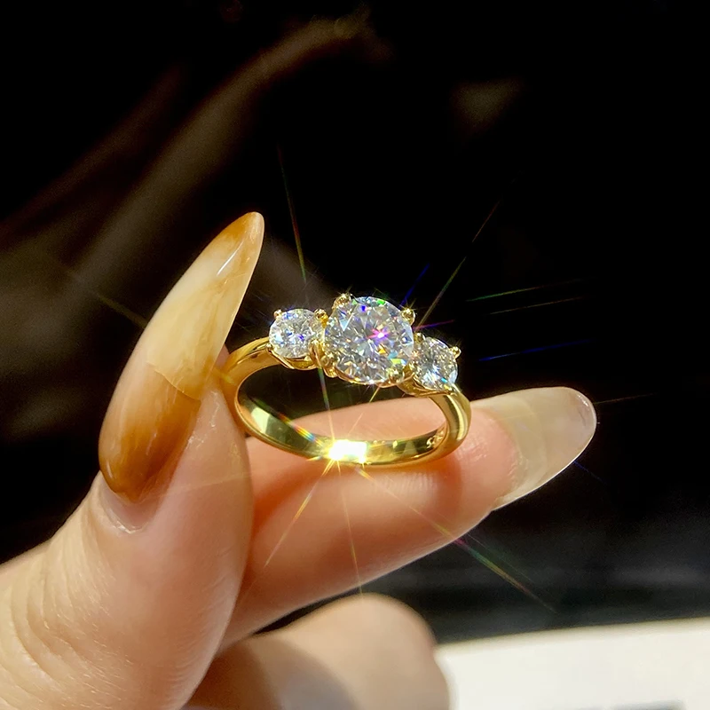 여성을위한 GRA 1.6ct 진짜 모이사나이트 다이아몬드 라운드 링 기념일 파티 고품질 고급 럭셔리 주얼리