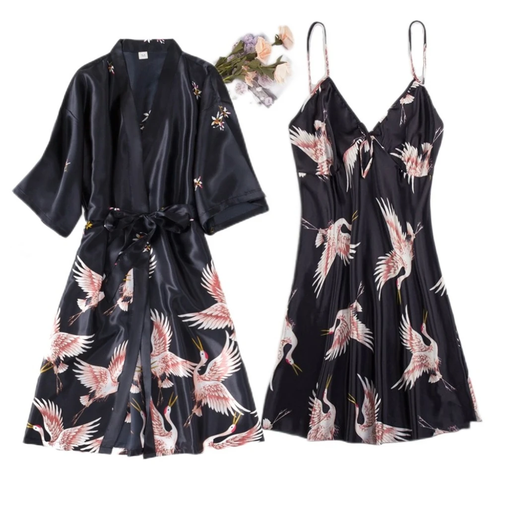 Women Sleepwear Bride Robes Silk Robe 2PCS Rayon Robe Set Bride Bridesmaid Wedding Gown Lace Sexy Kimono Bathrobe Night Dress