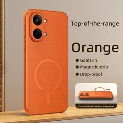 Luxury Goat Leather Magnetic Ring Phone Case - Full - Body Protection Cover for Redmi Turbo 5 Max (Orange)
