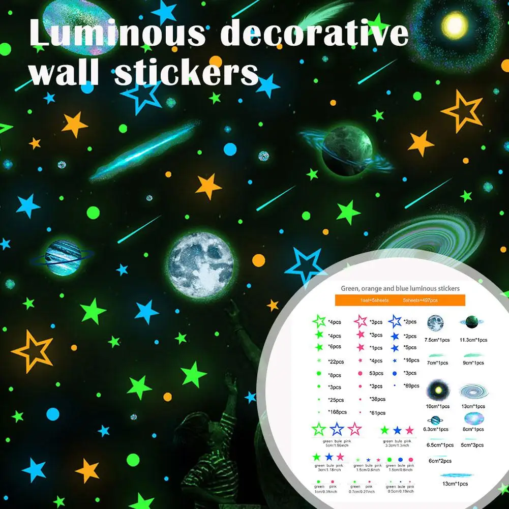 Luminous Moon Stars Wall Stickers Planet Wall Sticker For Baby Kids Room Bedroom Home Decoration Glow In The Dark Decals
