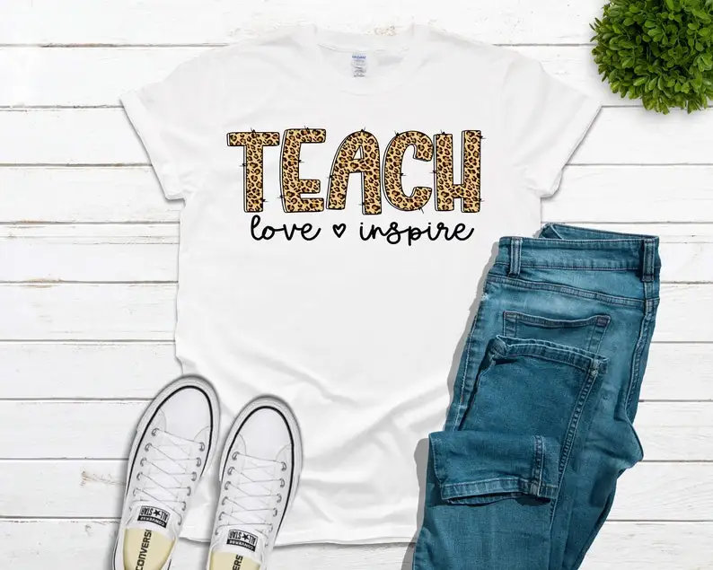 

CUTE TEACHER SHIRT Teach Love Inspire Leopard Teacher Tee Field Trip Shirts for Teachers graphic t shirts harajuku