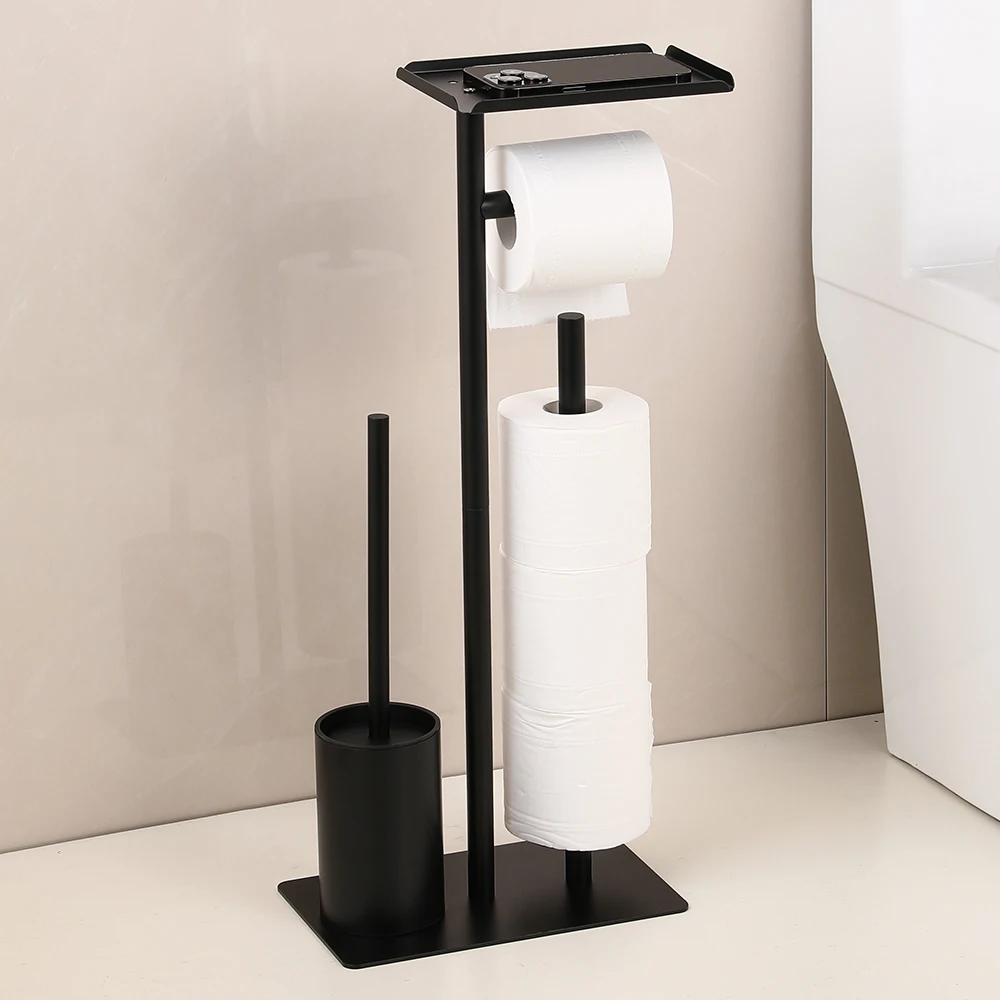 Floor Standing Toilet Paper Holder Stainless Steel Integrated Bathroom Accessories Toilet Brush Holder Cleaning Tools