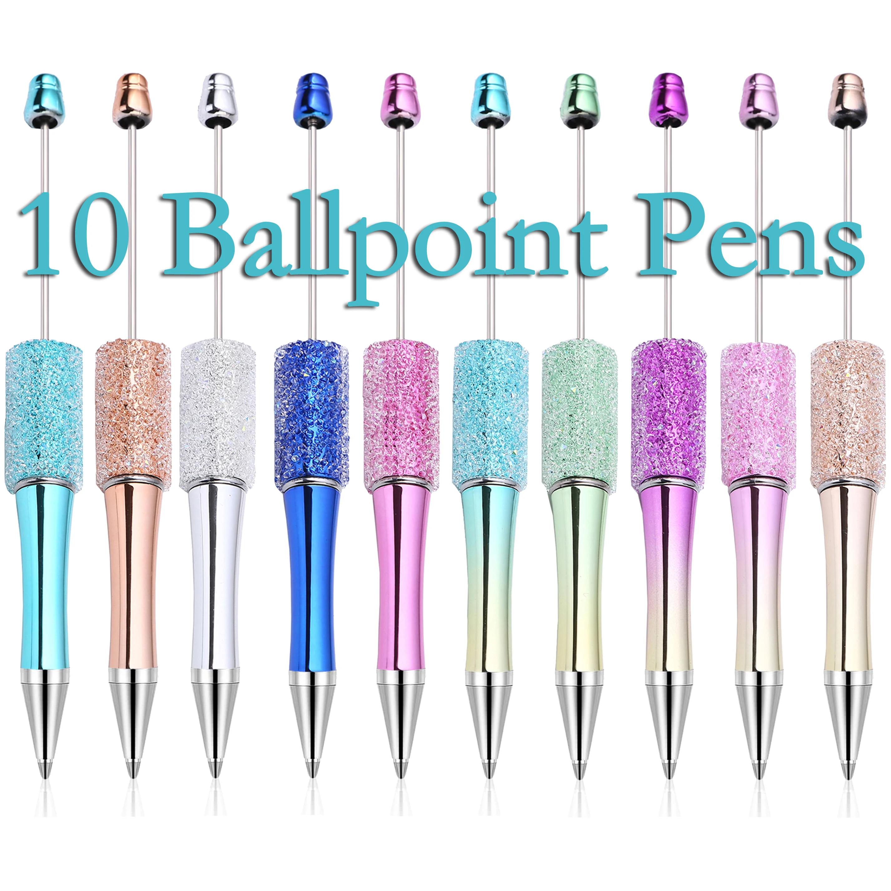 

10Pcs DIY Full Star Plating Diamond bead pen plastic bead ballpoint pens Party gift