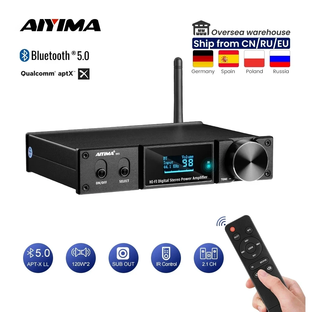 AIYIMA D03 Bluetooth5.0 パワーアンプ 150W * 2 HIFI2.1