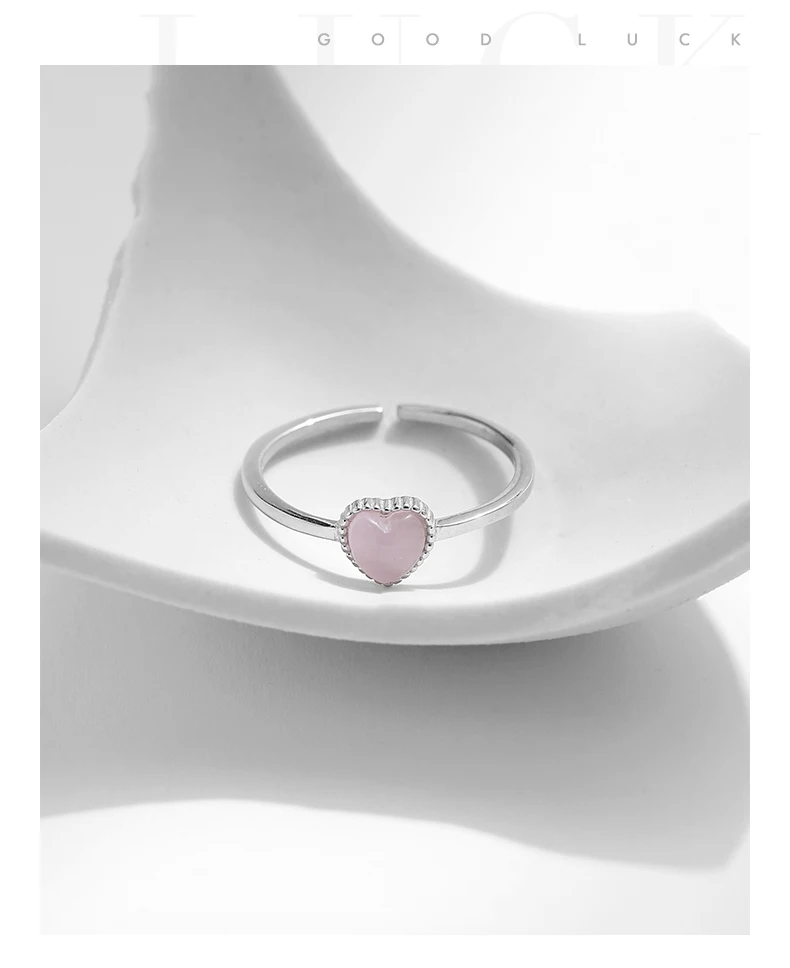 MODIAN 925 Sterling Silver Pink Crystal Hearts Opal Open Size 6-8 Finger Ring Sweet Simple Fine Jewelry For Women Birthday Gift